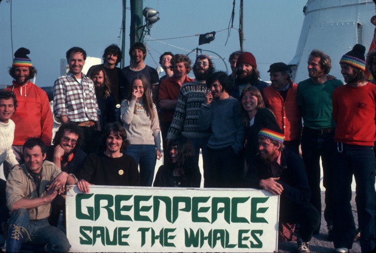 Rainbow Warrior Crew with Whaling Banner